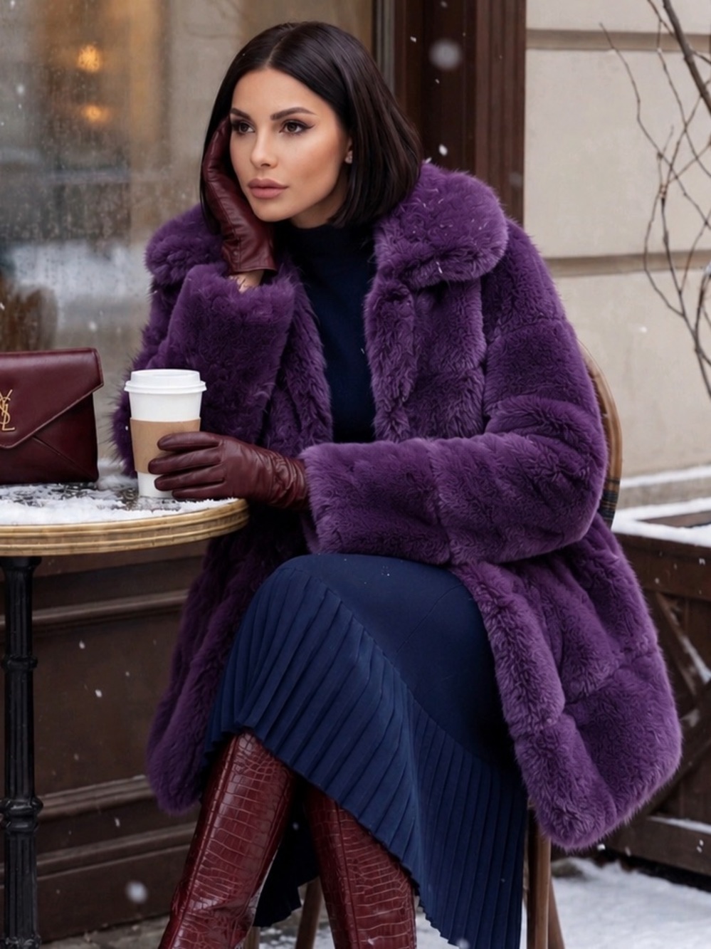 Plush Faux Fur Coat deep Purple
